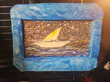Load image into Gallery viewer, Starry night for sailing embellished hand framedn19x15"