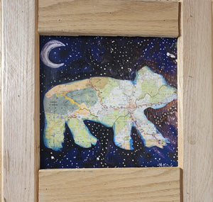14.5 x14.5  " Starry Asheville bear map art framed print
