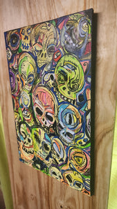 original l 15.5 x24 painting bright skulls