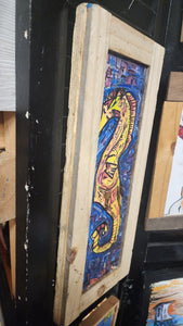 7.5x18.5 " framed seahorse  embellished print
