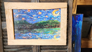 Starry night over Greenfield lake  "13x19 hand  embellished variant  hand framed hand sealed