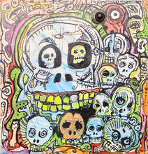 Load image into Gallery viewer, 12&quot;x12&quot; original painting neon skulls stretched canvas