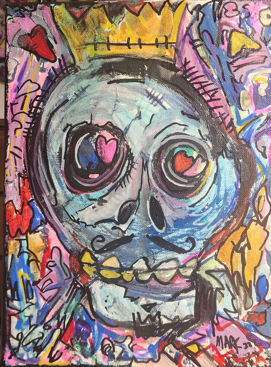 Skull king 9x12" original on stretched canvas
