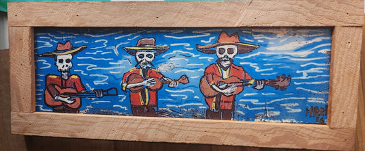 6.5"x17.5 " framed print tres mariachis muertos