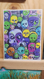 Neon skulls 1  " unframed Paper print  8x10signed in poly sleeve
