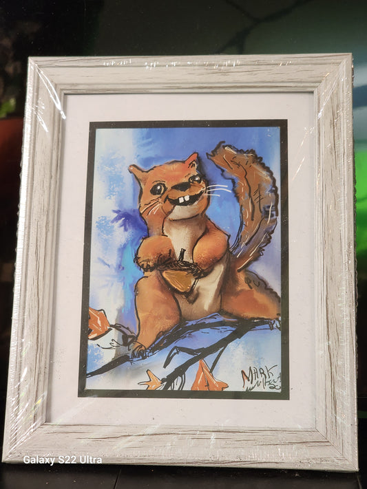 8x10 framed squirrel signed   print