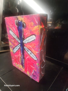 5x7" mini dragonfly original on built wood panel