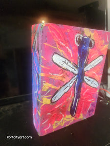 5x7" mini dragonfly original on built wood panel