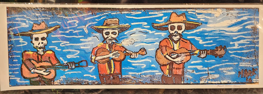 unframed signed print tres mariachis muertos