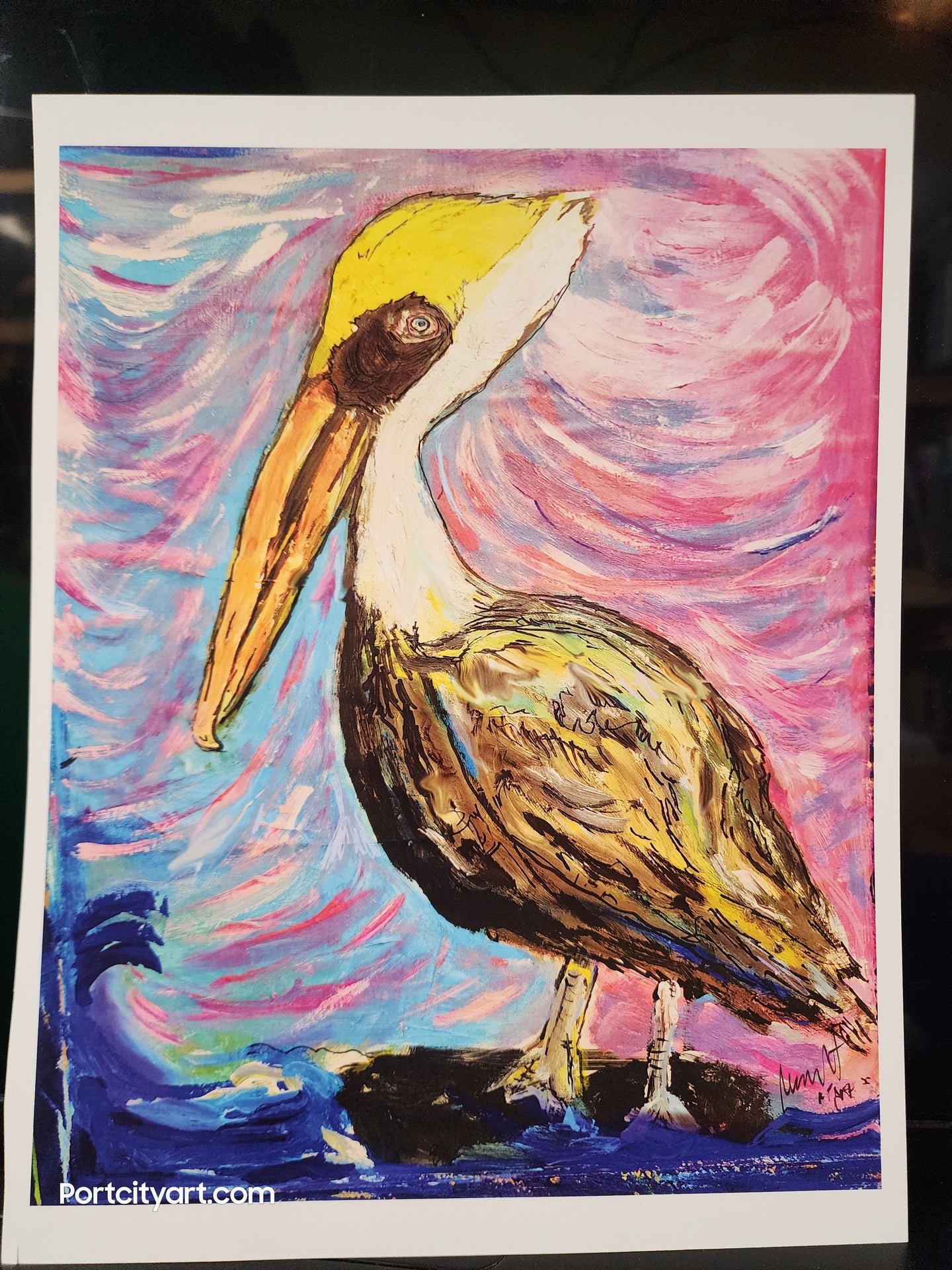 8x10  signed paper print  pelican in the piink bay