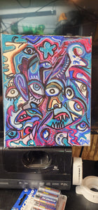 "Hostile colossal in the microverse " original mixed media 8x10 painting on stretched canvas