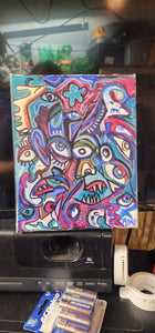 "Hostile colossal in the microverse " original mixed media 8x10 painting on stretched canvas