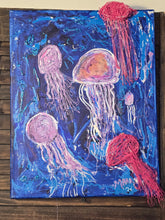 Load image into Gallery viewer, 10x14 multimedia jelly fish on stretched  canvas