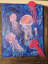 Load image into Gallery viewer, 10x14 multimedia jelly fish on stretched  canvas