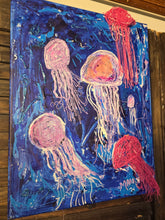 Load image into Gallery viewer, 10x14 multimedia jelly fish on stretched  canvas