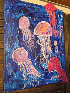 10x14 multimedia jelly fish on stretched  canvas