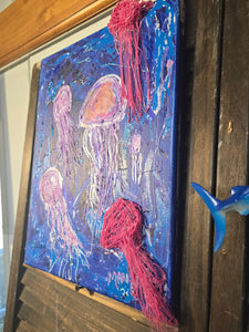 10x14 multimedia jelly fish on stretched  canvas