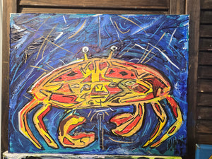 10x14 mixed media original crab on stretched  canvas