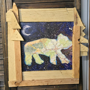 15 " Starry Asheville bear map art framed print special frame ready to hang