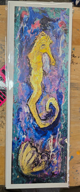 Sea horse  5x16 Signed art print in poly sleeve