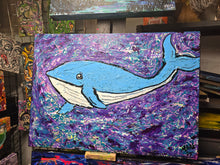 Load image into Gallery viewer, 24 x 16  whale   original  painting on built wood panel