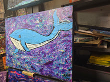 Load image into Gallery viewer, 24 x 16  whale   original  painting on built wood panel