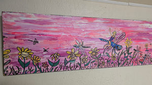 4ft x1ft the dragonfly riders  mixed media original on wood built panel  ready to hang