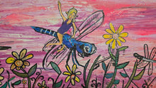 Load image into Gallery viewer, 4ft x1ft the dragonfly riders  mixed media original on wood built panel  ready to hang