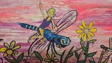 Load image into Gallery viewer, 4ft x1ft the dragonfly riders  mixed media original on wood built panel  ready to hang