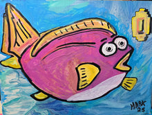 Load image into Gallery viewer, World 2-2 fish 14x11&quot; orginal painting on stretched  canvas