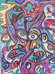 "Hostile colossal in the microverse " original mixed media 8x10 painting on stretched canvas