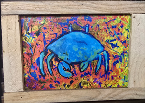 7.5 x10.5 framed  mini print "blue crab "