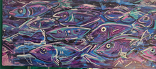 Load image into Gallery viewer, 27.5 x 10   orginal painting  wood purple pink fish the flow