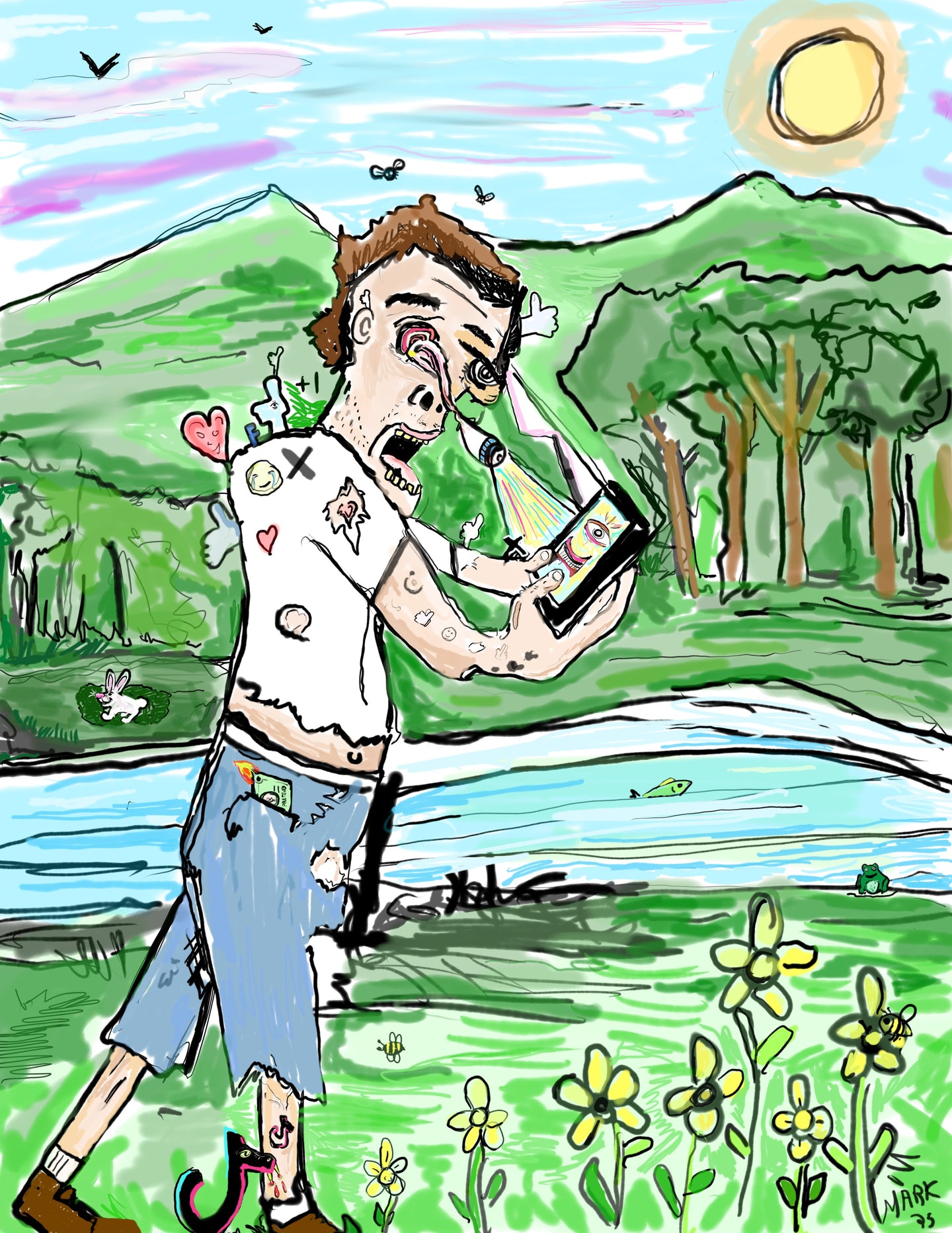 8x10  signed art print by Mark Herbert smashing the likes on a nature hike