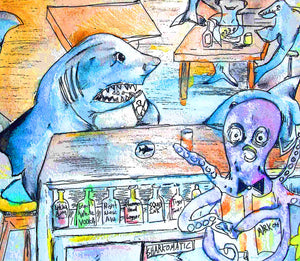 8x10 shark bar  signed paper print in poly sleeve