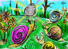 Load image into Gallery viewer, 5x7 mini print  &quot; Disco Snails &quot;  signed in poly sleeve