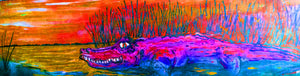 40" wide Pink gator in the marsh  large format embellished framed print