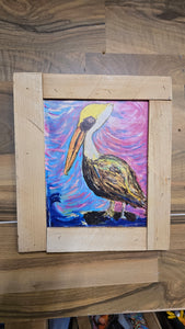 Pelican  in the pink sunset mounted print 10x12"