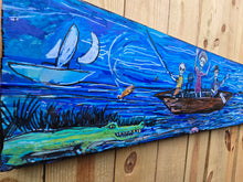 Load image into Gallery viewer, New Ship of Fools in Cape Fear Marsh original painting on built wood panel 43 in wide