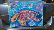 Load image into Gallery viewer, Sea turtle art original painting on canvas 24" x16"