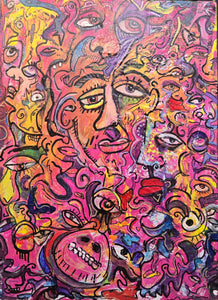 "Trogladyte's bite " mixed media 18x24" painting  on built wood  panel