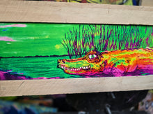 Load image into Gallery viewer, 27" x10" sunset gator framed print reqdy to hang clearance priced