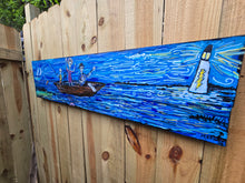 Load image into Gallery viewer, New Ship of Fools in Cape Fear Marsh original painting on built wood panel 43 in wide