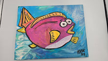 Load image into Gallery viewer, World 2-2 fish 14x11&quot; orginal painting on stretched  canvas