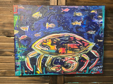 Load image into Gallery viewer, 11x14 crabs and fish original painting  on stretched canvas