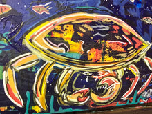 Load image into Gallery viewer, 11x14 crabs and fish original painting  on stretched canvas