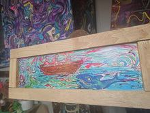 Load image into Gallery viewer, Ship  of fools : shark attack   7x19 embellished framed print (
