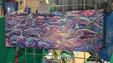 Load image into Gallery viewer, 27.5 x 10   orginal painting  wood purple pink fish the flow