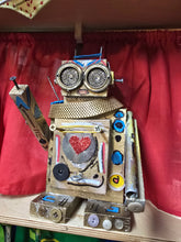 Load image into Gallery viewer, Dresser top  scrap robot sculpture  12.5 inches tall