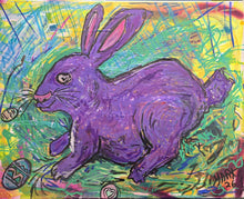 Load image into Gallery viewer, Original painting on canvas purple rabbit 24x 16 mixed media